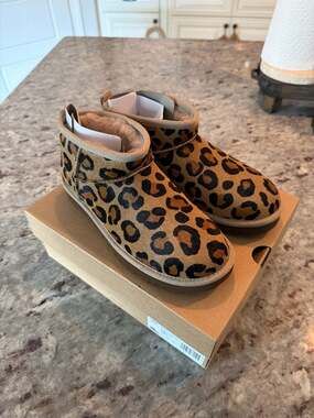 UGG Women's Classic Ultra Mini Spotty Natural Leopard Print Boots